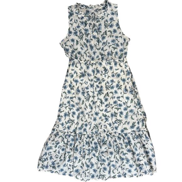J.Crew Blue Floral Maxi Dress Women’s Medium Boho Ruffle Hem Summer V-Neck - Picture 6 of 10